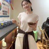 Fongt And Relaxed Sense Of Simple Shoulder Round Neck Short Sleeve T-Shirt High Lumbar Loose Leisure Pants Two Sets