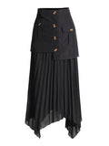 Fongt Temperament Elegant Wind 2025 Autumn New Solid Color Splicing Irregular Surrhetic Folding Mid-Dress Skirt Half-Dress Woman Trend