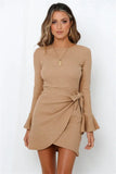 Fashion Autumn Small Horn Ruffled Long Sleeve Slim-fit Bow Elegant High-end
