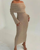 Knit Off-Shoulder Long Sleeve Maxi Dress-Outfit