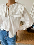 New Style White Shirt Women Long Sleeve French Design Sense Big Collar Temperament Commuting Korean Version Of Women's