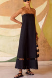 Fongt Women's Lace-Lace-Collateral Solid Sleeveless Dress Fashion Dress 8161