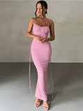 Backless Sexy Maxi Dresses for Women 2023 Spaghetti Strap Ruched Bodycon Dress Wedding Evening Party Dress Elegant