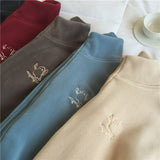 Embroidery Zip Up Fleece Jacket-Outfit