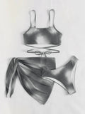2025 Tie-Dye Bikini Women's Three-Piece Mesh Dress Split Bikini