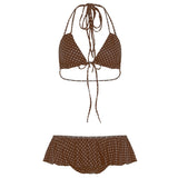 Fongt Girl Small Wave Dot Lotaf Side Bikini Set With Hanging Neck Irregularly Naked Beach Swimsuit