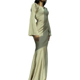 Fongt 2023 New Round Collar Pure Color Satin Sense Senior Package Hip Fishtail Skirt Woman-Outfit