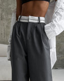 Fongt 2025 New Solid Fashion Thin Leisure Trousers Small Design Tug Suit Pants