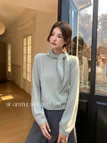Fongt Xixi 2025 New Korean Version Of Elegant Long-Sleeved Wool Bottom Knitted Sweater Top 25386