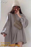 Korean Fashion Solid Hoodies Women Harajuku Hip Hop Plus Size Sweatshirts Long Sleeve Loose Casual O-neck Tops