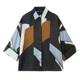 Fongt 2025 Women's New Temperament Silk Lily Texture Print Collar Shirt