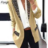 Spring Women's Long Sleeve Leopard-print Small Suit Coat Women's Banquet Dress Woman Jacket Oversized Blazer