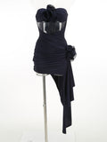 High-End Women's Sexy Hollow Bra Dress Temperament Flower Decoration Irregular Dress Dress Dress Dress Dress Dress