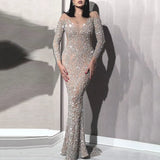 Fongt 2025 New Women's Hot Long Sleeves Sexy Long Dress Party Evening