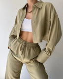 Fongt New Solid-Color Long-Sleeved Short-Sleeved Sleeve Trousers Set