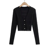 Trend Women's Wear Gentle Girl Knitted Cardigan Summer New Thin Slim Pearl Button Long-Sleeved Blouse-Outfit