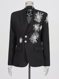 Fongt Show Suit 2025 Autumn New Fashion V Lead Heavy Industry Design Diamond Decoration Blazer Suit Coat Woman