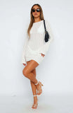 Fongt Women's New Sexy Long Sleeve Lace-Hole Sweater Dress-Outfit