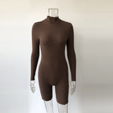 Thick Brown Rompers For Women Autumn Solid Ribbed Jumpsuit Long Sleeve Knitting Outfit Cotton Streetwear Stretchy