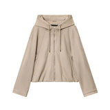 Fongt New Women's Hooded Zip Pocket Deer-Skinned Long-Sleeved Jacket Jacket