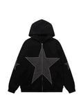 Star Zip Up Oversized Hoodie-Outfit
