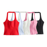 New Spring Style Hanging Collar Solid Color Slim Small Sling Blouse 4661007-Outfit