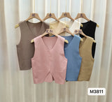 Fongt Korean Version Of Simple Solid Color Wear Knitted Vest Women 2023 New Retro Small V-Neck
