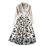 Temperament Short Double-Breasted Suit Jacket Female High-End Flocking Net Suspender Dress Foreign Style Two-Piece Suit-Outfit