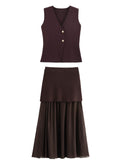 Fongt Women's ZA New Multi-Color Button Knitted Vest Vest Half-Skirt Set
