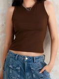 Women Casual Sleeveless Tank Summer Solid Color Slim Fit Pullovers Mini Vest Female Streetwear Base Tank Crop Tops-Outfit