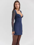 Long Sleeve Plunge Neck Mini Dress-Outfit