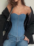 Tie Back Denim Bandeau Corset Top-Outfit