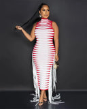 Fringed Tassel Body-shaping Maxi Dress Women Sleeveless Party Night Club Long Dresses Elegant Turtleneck Slim Prom Dress-Outfit