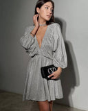 Fongt Spring Design V-Neck Dress French Solid Color Sexy Short Dress Woman