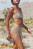 Rhinestones Two Piece Outfits Women Hollow Out Tank Top Link Chain Tassels Skirts 2 Piece Set Party Club Summer