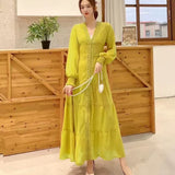 Fongt Retro Court Style Lace V-Neck High-End Dress With Thin Single-Drace Buckle Dress