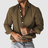 Fongt New Men's Shirt City Casual Collar Button Solid Color Men's Top