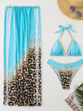 2024 New Fixed-Print Leopard Print Three-Piece Mesh Dress