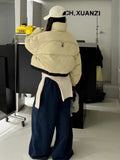 Vintage Down Bread Clothes Female 2024 Winter Design Feel Double Zipper Trend Advanced Feel White Duck Down Coat-Outfit