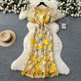 Fongt High-End Elegant Heavy Industry Flower Embroidery Round Collar Lantern Sleeves To Close The Waist Slim Slimmed Fishtail Dress Dress