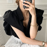 Short Puff Sleeve Blouse Women Korean Elegant Solid All Match Office Lady Casual Shirt 2023 Summer Fashion