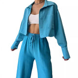Fongt New Solid-Color Long-Sleeved Short-Sleeved Sleeve Trousers Set