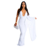 Fashion Women's Solid Color Single Shoulder Cuff Open Back Long Dress Women-Outfit