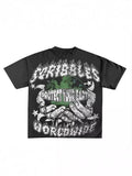 New Skull Print Mode Short-Sleeved Round-Collar Street Wash Hip-Hop Fashion Brand Retro Loose T-Shirt-Outfit