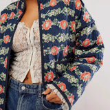 Fongt Women's Explosion French Vintage Printed Cotton Coat