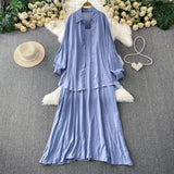 Fongt Wind Leisure Two Sets Of Women Loose Outside Thin Long-Sleeved Shirt Cover Skinny Sling Dress