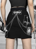 Dark Emo Printed Mall Gothic Grunge Skirts Women Y2k Punk Aesthetic Black Alternative Clothing Zip Up Chain Club Mini