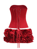 Corset Top And 3d Flower Micro Skirt Set-Outfit
