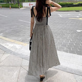 Chic Summer Niche Temperament Square Collar Dew Collarbone Color Stripe Waist Show Thin Halter Dress Dress-Outfit