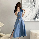 Fongt Sister Fan Bumps The Big Collared Waist A Dress 2025 Thin Early Autumn Dress Open The Cowboy Dress